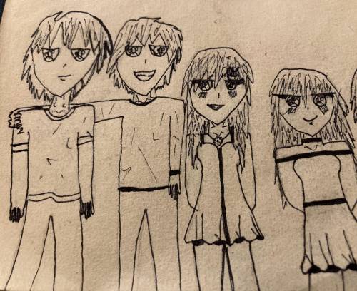 My drawing of my friends and me 
It’s erz kirito me and Hannah 
Love you guys :)