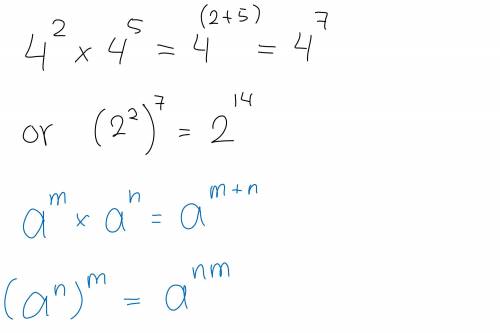 How do you simplify 4 ^2 × 4^5 ​