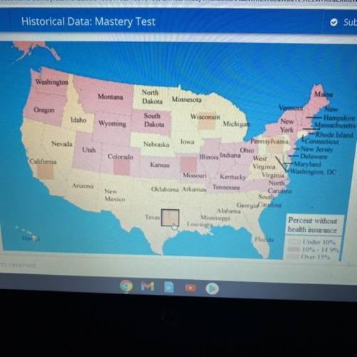 PLEASE HELP!!!

Review the map showing percentage of each states population that was without healt