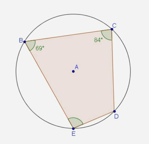 Quadrilateral BCDE is inscribed in circle A as shown. What is me