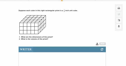 Suppose each cube in this right rectangular prism is a

-inch unit cube.What are the dimensions of