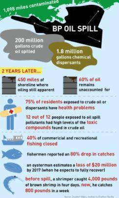 The BP oil spill occurred in 2010. Use the info graphic at the right and predict the effects of the