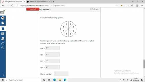 For this spinner, what are the following probabilities? Answer in simplest fraction form using the