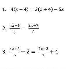 por favor necesito resolver las siguientes ecuaciones de modelos matemáticos...4x-6/4=2x-7/8, 4(x-4