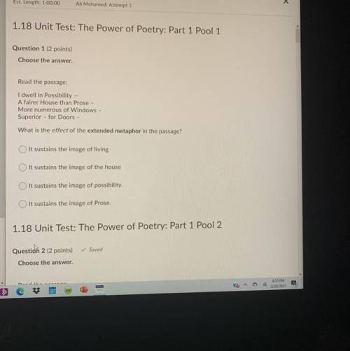 Somebody Please Help Me

“1.18 Unit Test. The Power of Poetry K 12 test” I Need An Answer Ke