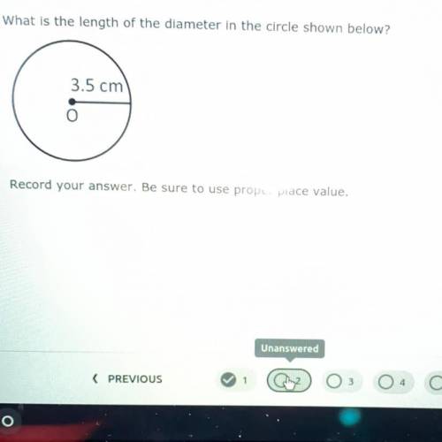 What is the length if the diameter in the circle shown below?