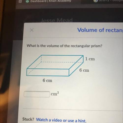 What is the volume of the rectangular prism?
1 cm
6 cm
6 cm