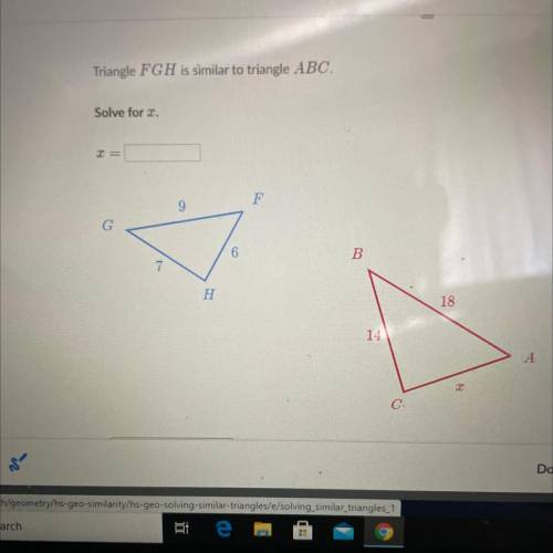 Triangle FGH is similar to triangle ABC solve for x khan academy