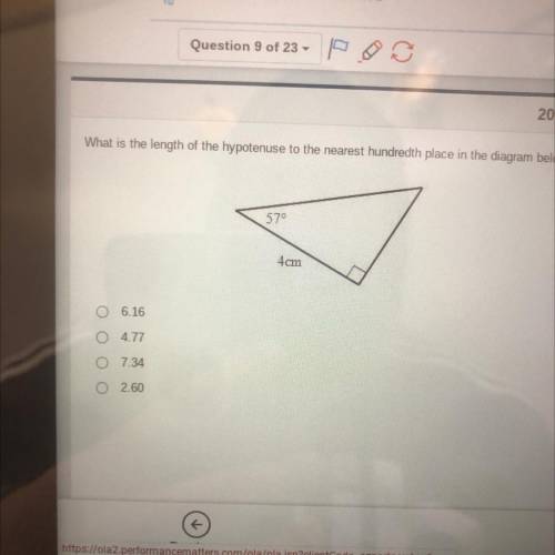 What is the length of the hypotenuse to the nearest hundredth place in the diagram below