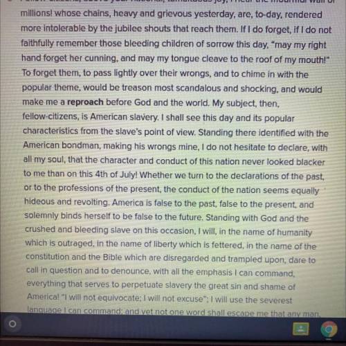 (PLS HELP ME !! )

In the sixth paragraph, what does Douglass reveal as is his purpose and point o