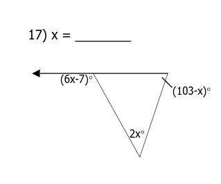 Can someone help me with Triangle Sum and Exterior angle Theorem? I don't understand how to find x.