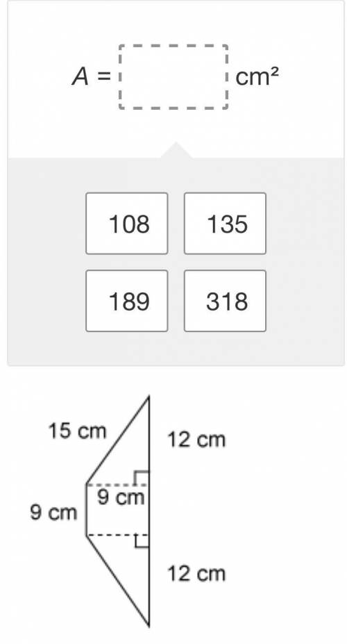 Please help kind lad

What is the area of this figure?
Drag and drop the appropriate number into t