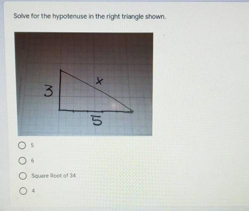 Solve for the hypotenuse in the right triangle shown.​
