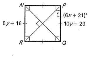 Classify the special quadrilateral. Explain your reasoning. Then find the values of x and y.