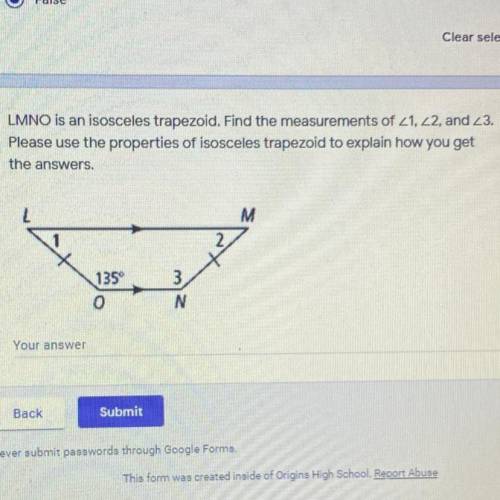 Please helppp

LMNO is an isosceles trapezoid. Find the measurements of <1,<2, and <3