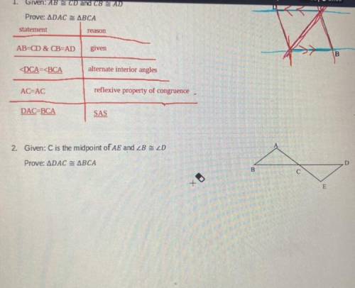 Given: C is the midpoint of AE and
Prove: DAC =BCA