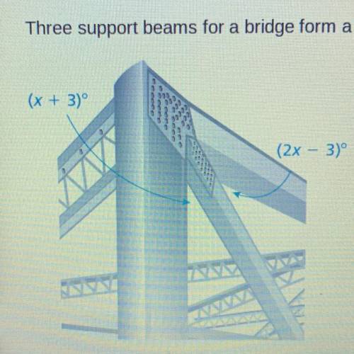 Three support beams for a bridge form a pair of complementary angles. find the measure of each angl