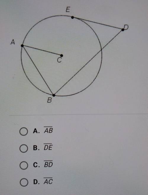 Which line segment is a chord of o C in the diagram below?

A. AB B. DE C. BD D. AC​
