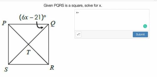 Given PQRS is a square, solve for x.