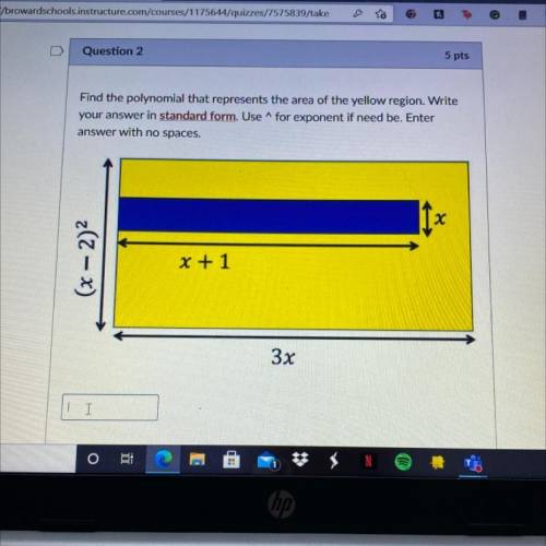 Find the polynomial that represents the area of the yellow region. Write

your answer in standard