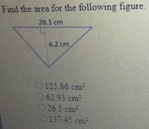Find the area for the following figure.
O 124. 86 cm2
62.93 cm2
26.5 cm2
137.45 cm2