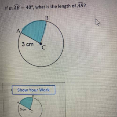 If m AB = 40°, what is the length of AB?

WILL MAKE BRAINLIEST 
SHOW WORK 
PLEASE HELP ASAP