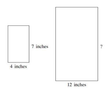 A 4-inch by 7-inch image was proportionally enlarged as shown below. What is the scale factor from