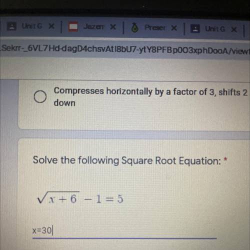 Solve the following Square Root Equation:
x + 6 - 1 = 5