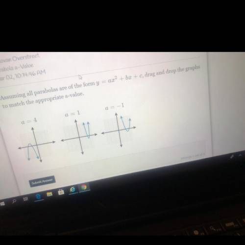 ?

ax? + bx + c, drag and drop the graphs
Assuming all parabolas are of the form y
to match the ap