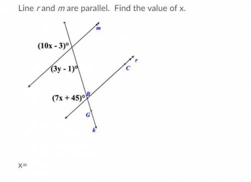 Line r and m are parallel. Find the value of x.