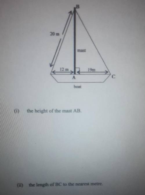 HELLPPPP!!! plzz it's the Pythagorean theorem

1. find the height of mast AB.2. find the length of