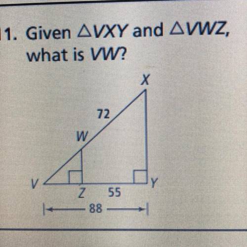 Given triangle VXY and triangle VWZ what is VW?