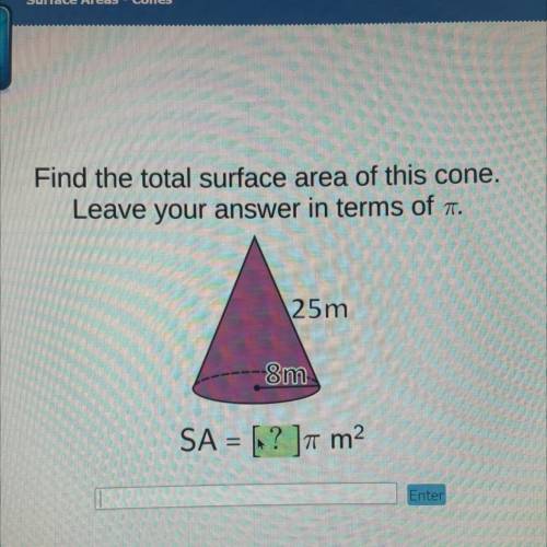 Find the total surface area of this cone. Leave your answer in terms of pi.