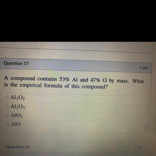A compound contains 53% Al and 47% O by mass. What
is the empirical formula of this compound?