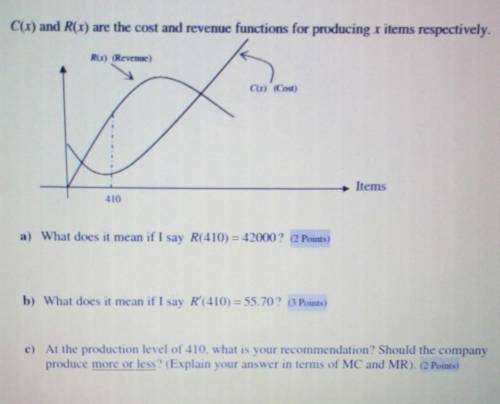 8. C(x) and R(x) are the cost and revenue functions for producing x items respectively. Solve B and