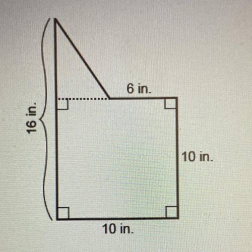 Calculator

What is the area of the figure?
6 in.
Enter your answer in the box.
16 in.
10 in.
in?