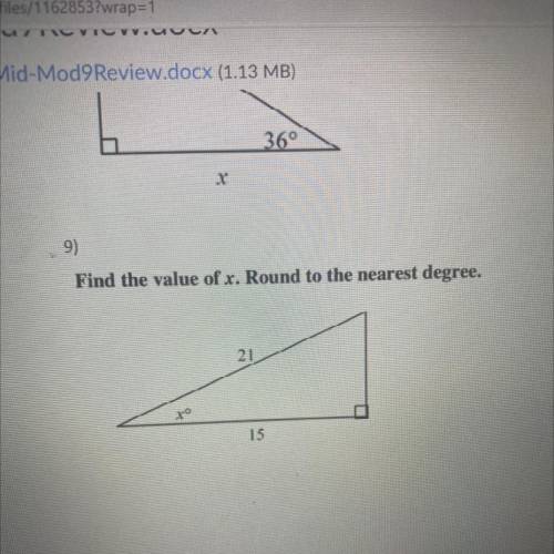 Find the value of x. Round to the nearest degree.
21
10
15