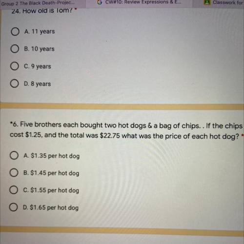 *6. Five brothers each bought two hot dogs & a bag of chips. If the chips

cost $1.25, and the