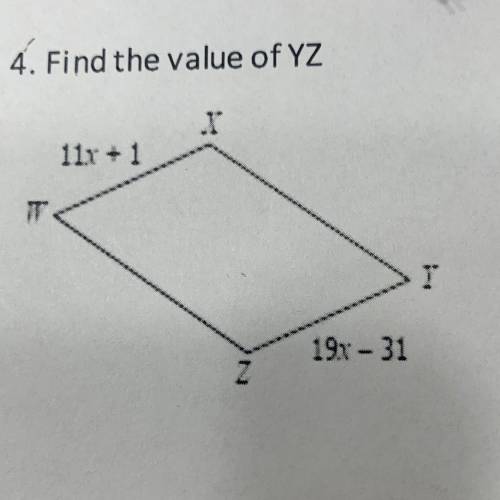 4. Find the value of YZ