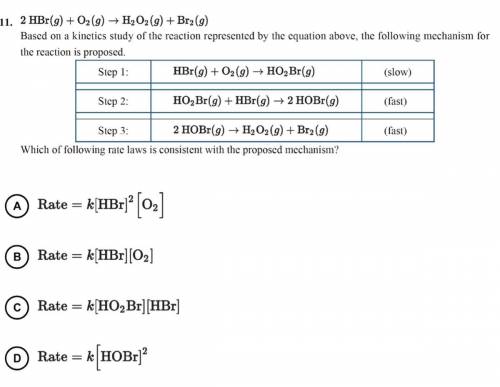 2 HBr(g)+O2(g)—>H2O2(g)+Br2(g)

Based on a kinetics study of the reaction represented by the eq