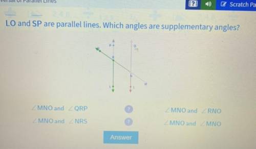 LO and SP are parallel lines. Which angles are supplementary angles?