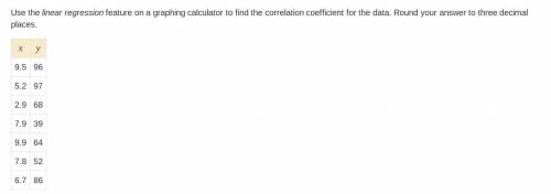 Use the linear regression feature on a graphing calculator to find the correlation coefficient for