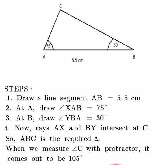 In Triangle ABC ; ∠A=75° and ∠B=30°. Find ∠C