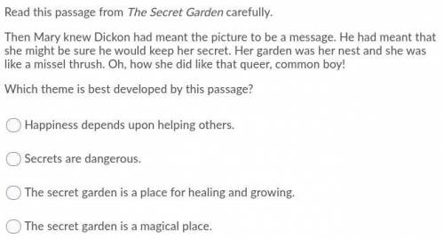 Secret Garden Quiz! Need help! ASAP
Answer all the questions: