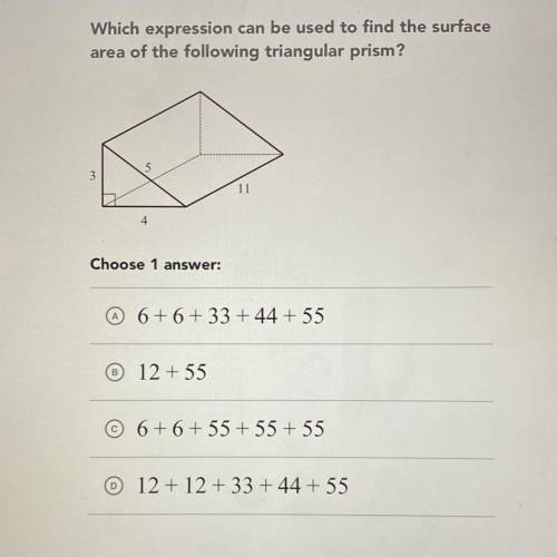 Which expression can be used to find the surface
area of the following triangular prism?