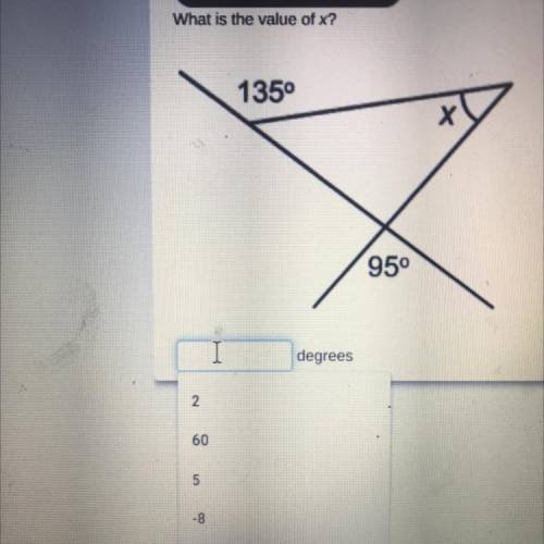 What is the value of x?
135°
х
950
degrees