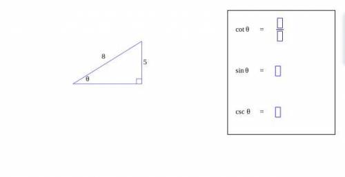 Find cot 0 ,sin 0 ,csc 0 and , where 0 is the angle shown in the figure. Give exact values, not dec