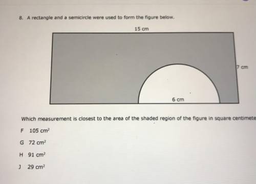 a rectangle and a semicircle were used to form the figure below. which measurement is closest to th