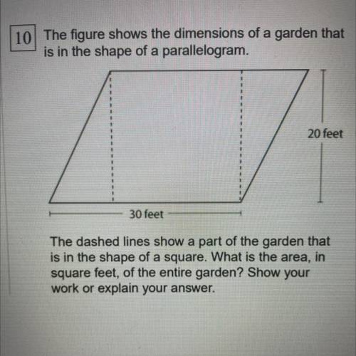 The dashed lines show a part of the garden that

is in the shape of a square. What is the area, in