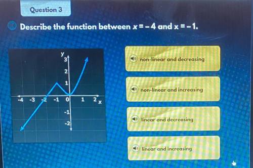Question 3

Describe the function between x=-4 and x = -1? 
1. non-linear and decreasing
2.non-lin